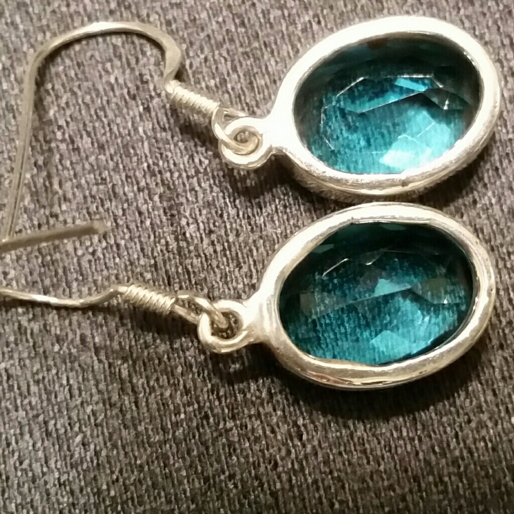 925 Silver French Hook Blue Topaz Earrings - Picture 6 of 8